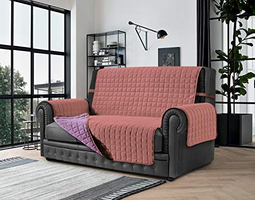Banzaii Copridivano 4 Posti Antimacchia, Salvadivano Trapuntato Bicolore Rosa Antico/Lilla per Seduta da 230 a 255 cm