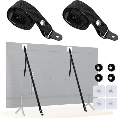 TV Kippsicherung, Kippsicherung Möbel, TV-Sicherheitsgurte, Kippsicherung für Fernseher, Einstellbar Fernseher Kipp Sicherung für Kinder- und Babyschutz, Kein Bohren, 2 Stück