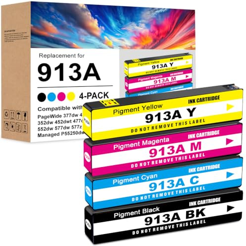 Yongairuink 913A Multipack Kompatible für 913A Druckerpatronen 913A Schwarz Patronen für HPQ PageWide Pro 477dw 477dn 377dw 377dn 352dn 452dn MFP 477dw MFP 552dw 577dw 577z P55250dw (4 Pack)
