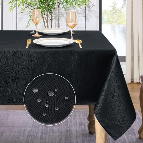 Softalker Tischdecke quadratisch 80x80 Mitteldecke Dunkle grau abwaschbar mit Jacquard-Wellenmuster Tischtuch Wasserabweisend Abwischbar Fleckschutz für Party Geburtstag Outdoor Garten Frühling