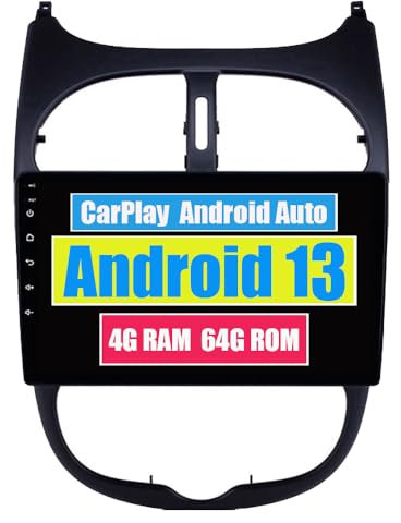 RoverOne Autoradio CarPlay Haupteinheit für Peugeot 206 1998-2012 Android Auto Touchscreen Sat Navi Bluetooth WiFi Radio Player