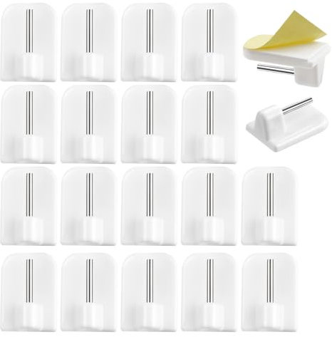 ALLisWE 20PCS Self-Adhesive Hooks Net Curtain Hooks Stick on Net Curtain Rod for Curtain Pole Support Plastic Sticky Hooks for Net Curtain Rods Key Door Back Hook for Bathroom Bedroom Kitchen