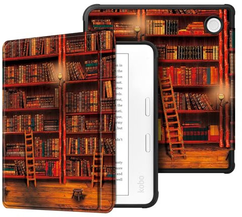 FINTIE Custodia per 7 Kobo Libra Colour (2024) / Kobo Libra 2 (2021) eReader - Sottile Leggero Cover Protettivo Posteriore in Morbido TPU con Auto Sveglia/Sonno, Biblioteca