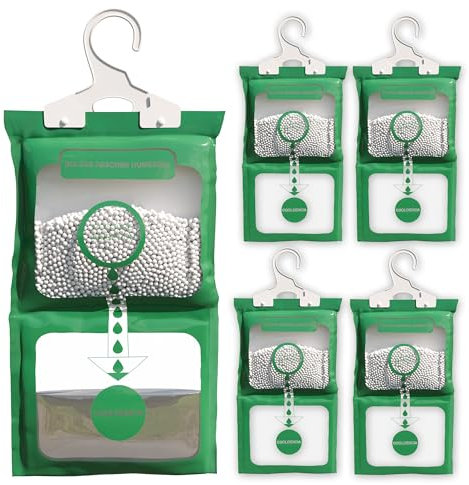 Pack x 5 Bolsas Antihumedad Armarios - Absorbe Humedad Efectivo para Trastero y Garajes - Alta Absorción - Deshumidificador Armario para Colgar, Ideal para Eliminar Humedad, Prevenir Moho y Olores