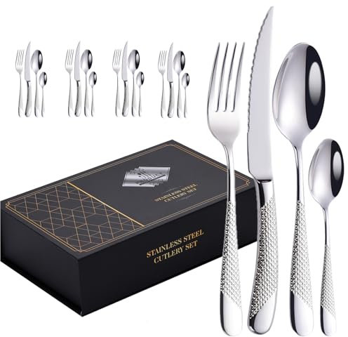 Besteckset Besteck Set, Hochglanzpoliertes Aus Edelstahl 18/10, Inklusive Messer, Gabel, Löffel Essgeschirr Für Zuhause, Hotel, Restaurant, Neues Haus (Silber,20pcs)