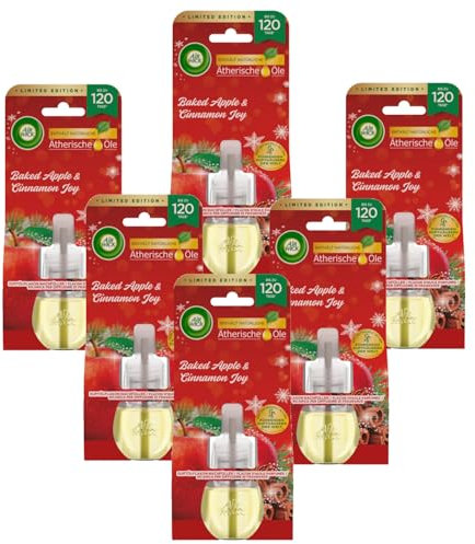 Air Wick Duftölflakon Nachfüller Baked Apple & Cinnamon Joy – Sinnlicher Raumduft – 6x Duftstecker-Nachfüller – Lufterfrischer für die Wohnung