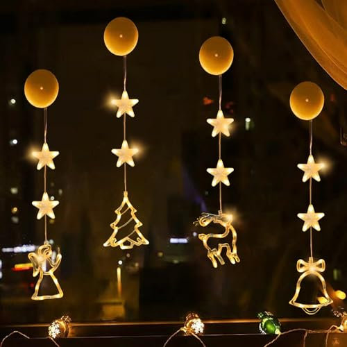 HUIKUANGEU Parpadeo Luces de Cortina de Ventana Blanco Calido,4 Piezas Cortina de Luces LED,Decoración para la Navidad,LED Luces de Navidad a Pila para Interior Exterior Navidad