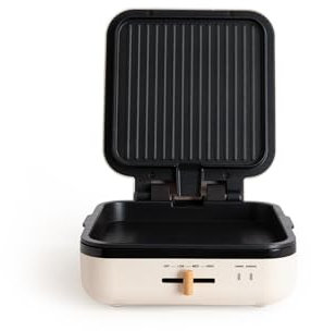 CREATE/STONE STUDIO PRO/Multifunktionsgrill mit 180º Öffnung Cremeweiß/Temperaturregelung, Antihaftbeschichtung, Tropfschale, Cool-Touch-Griff, 1400W