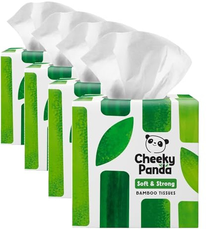 Cheeky Panda Bamboo Facial Tissues Cube Box | Soft, Strong & Sustainable | Perfect Table Size | 56 Tissues (Pack of 4)