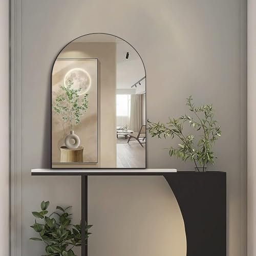 Koonmi Spiegel Schwarz 66×96cm Dekorative Wandspiegel Bogen Halbkreisförmig Spiegel, Schwarz Wandspiegel Badspiegel mit Aluminiumrahmen für Badezimmer Flur Wohnzimmer, Schlafzimmer
