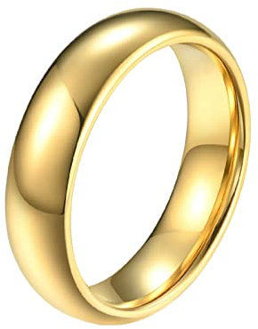 Grewod Herren Ring, Wolfram 6MM Gold Poliert Eheringe Schmuck Verlobungsring Schlicht Größe 52 (16.6)