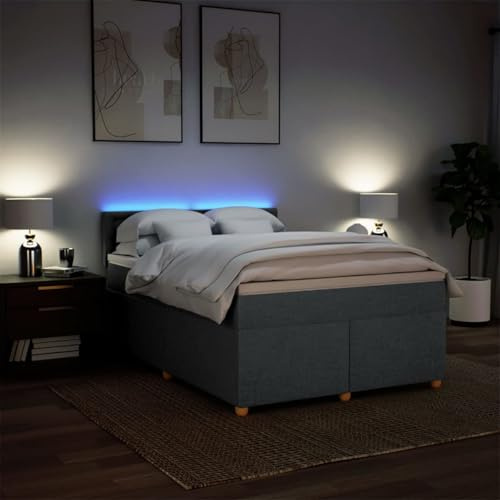 IKAYAA Boxspringbett 140 x 200 cm mit Matratze, LED Beleuchtung, Topper & Kopfteil, Bett mit Matratze und Lattenrost 140 x 200 cm Polsterbett 140 x 200 cm mit Matratze Dunkelgrau Type-1