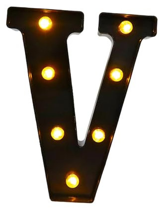F Fityle Panneau Lumineux en Forme de Lettre Noire, Décoration pour Bar, Fournitures de Fête, V 17cmx21.8cmx4cm