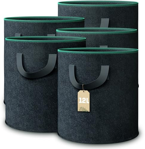GardenGloss® Sac de Plantation Geotextile (5 Pièces) - 12L Haute Capacité (Ø 45,5cm Hauteur 40cm) - Sacs à Plantes pour Pommes de Terre, Tomates, Fraises et Autres Plantes