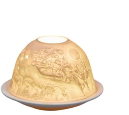 Small Lithophane Christmas Dome Tealight Candle Holder - Flying Sleigh