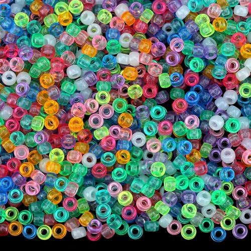 GUJOXILA 1000 Stück Glow in The Dark Perlen mit Zum Auffädeln Mehrfarbig Leuchtende Große Loch 6x9mm Pony Beads Perlen Set Kinder