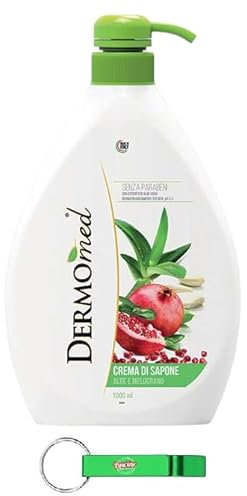 8x Dermomed Sapone Liquido - Seife Flüssigseife mit Aloe-Granatapfel Duft - Ideal für Hände und Gesicht 1000ml + Beni Culinari Kostenloser Schlüsselanhänger