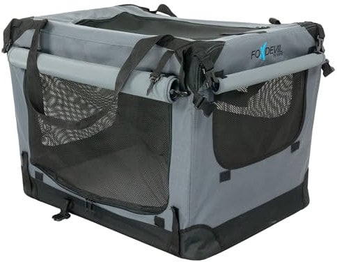 Foxdevil by xonic® Faltbare Hundebox/Katzenbox für kleine, mittelgroße und große Tiere - Hundetransportbox Auto und Zuhause - Transportbox Hund - Hundebox Auto Kofferraum (Grau, M)