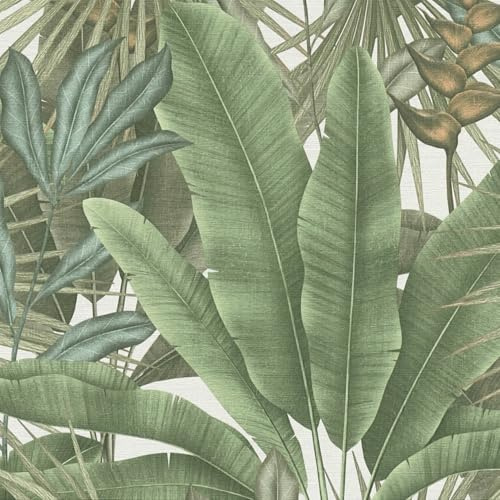 Profhome Papier peint jungle 396472-GU papier peint intissé (TNT) vert beige blanc 0,53 m x 10,05 m / 5,33 m2
