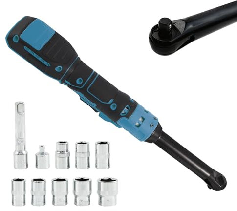 Clé à cliquet électrique sans fil étendue de 3/8 compatible avec batterie Makita 18 V 21 V, tête étendue de 15,2 cm, cliquet à lumière LED 320 tr/min 80 N.m avec 8 douilles et adaptateur 6,35 mm