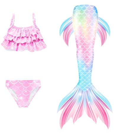 LCpddajlspig Bikini Mädchen 146, Meerjungfrauenflosse Mädchen Mit Bikini Set Schwimmflossen Kinder Meerjungfrau Badeanzug Bikinis Monoflosse Meerjungfrauen Badekleid Badebekleidung Gelb 12-13 Jahre