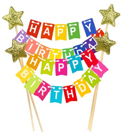 Cake Decorations happy Birthday Cake topper, Rainbow Colors Bunting Banner Design for Birthday Cakes Party Supplies