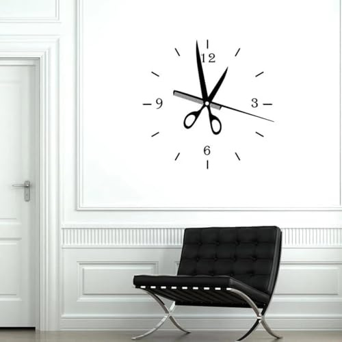 WEITAOSM Friseur Kamm Schere Uhr Wandaufkleber Friseursalon Schulungsraum Schönheitssalon Innenarchitektur Dekoration Wandkunst Aufkleber