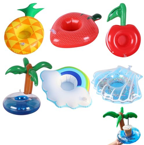 Porte Gobelet Flottant pour Piscine,Dessous de Verre Flottants,Dessous de Verre Gonflable,Porte Gobelet Gonflable pour Piscine et Fête sur la Plage,Accessoires de Natation 6 Pièces Tokaneit