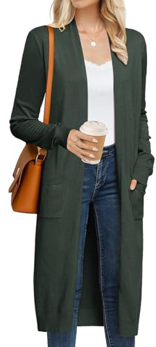Grace Karin Cardigan Lungo alla Moda da Donna 2025 Maglione Leggero Aperto Davanti a Maniche Lunghe Maxi spolverino Cappotti con Tasche, Verde Militare, Medium