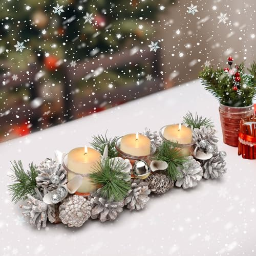 RANJIMA Kerzenhalter Adventskranz aus Holz, Kerzenständer Teelichthalter für Weihnachten und Herbst, Adventskerzenhalter, Kerzenhalter Weihnachtsdeko Adventsgesteck Modern Deko Tisch Wohnzimmer