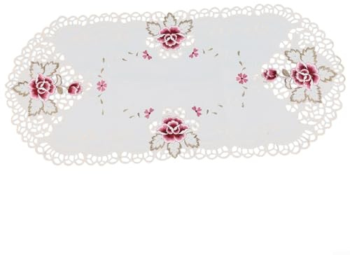 Besttoolifes Weiße ovale Spitzendeckchen-Tischdecke, bestickt, Blumenmuster, kleine Tischdecke, 40 x 85 cm, Heimdekoration