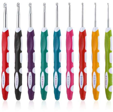 LXUEJIE virknålar set, 9 stycken rostfria virknålar med färgglatt silikonhandtag, ergonomiska virknålar 2 mm–6 mm (2, 2,5, 3, 3,5, 4, 4,5, 5, 5,5, 6 mm), 16,5 cm lång för nybörjare, halsdukar, tröjor