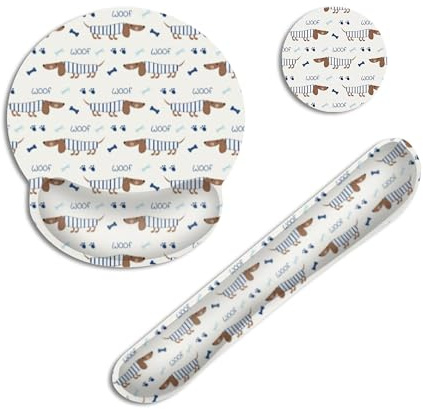 Dachshund Dog Ergonomic Keyboard Wrist Rest Pad and Mouse Mat Set,Bone Paw Print with Memory Foam and Non-Slip Rubber Base, Comfortable Typing for Home Office, Gaming and Computer Desk