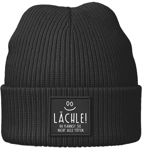 MoonWorks® Damen Beanie mit Spruch Lächle Sarkasmus Ironie Statement Patch Aufdruck Bedruckt
