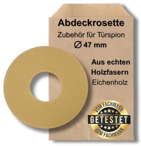 Premium Abdeckrosette für Türspion – Ø 47 mm – Abdeckung alter Bohrungen | Kunststoff mit echter Holzfaser | Auswahl: Kirschholz, Nussbaumholz, Teakholz, Eichenholz (Eichenholz)