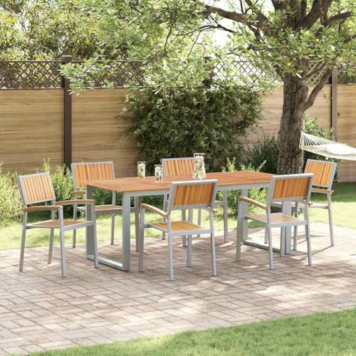 Bucmath Stapelstuhl 6er Set, Massivholz Akazie, Braun, 56x57x87 cm, Wetterfest, Gartenstuhl für Balkon, Terrasse, Outdoor