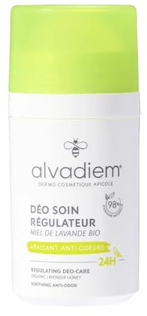 ALVADIEM Regulierendes Deodorant Roll-On 24h 50 ml – Für empfindliche Achseln – Gegen Gerüche, mikrobiom-ausgleichend – Bio-Lavendelhonig, Präbiotika – Ohne Alkohol & ohne Aluminiumsalze