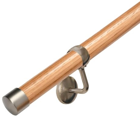 2.4m Banister Stair Handrail Kit – Oak & Stainless Steel Brackets | Complete Banister Kit, 10-Year Warranty, Heavy-Duty Construction, Strong & Durable Design, Easy Maintenance, Elegant Finish