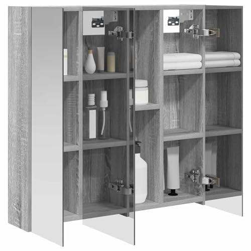 vidaXL Badezimmerspiegelschrank Graues Sonoma 70 x 14,5 x 70 cm, Badezimmer Aufbewahrung, rechteckiger Schrank, modernes Design, platzsparender Wandspiegel, verstellbares Regal, Organizer
