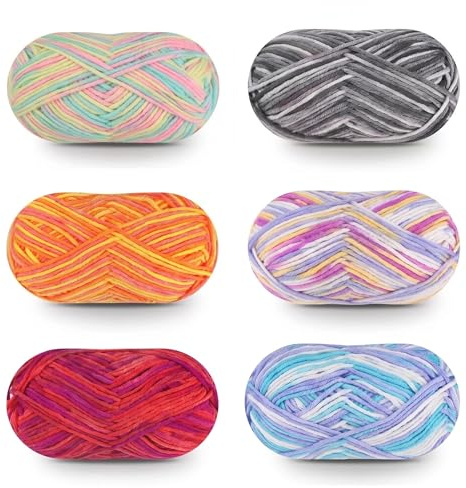 Handstickgarn, 6 x 50 g akrylull för stickning, färg akryl ull för virkning, virkgarn, färgglatt färggradient, mjukt flerfärgat garn, set för virkning, stickning och hantverk, virkgarn (300 g)