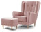 Traumnacht bequemer und moderner Ohrensessel Karl + Fusshocker, rose