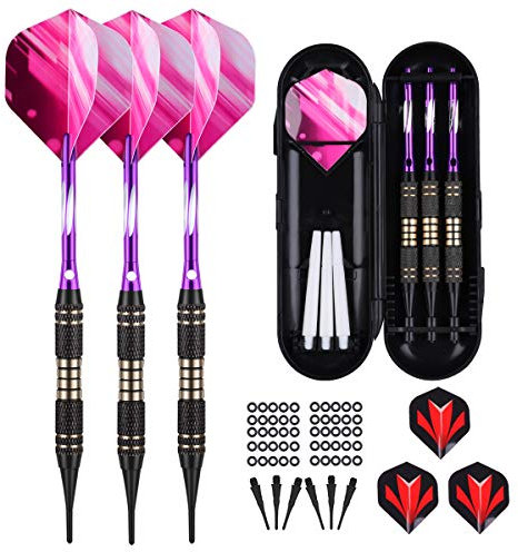 sanfeng Dartpfeile, Dartpfeile mit Kunststoffspitze 18 Gramm, 3 Stück Profi Softdarts Pfeile 16 Gramm für Elektronische Dartscheibe, 6 Aluminum Shafts Flights 50 Anti-Lose Gummiringe 30 Spitzen