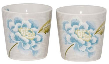 Laura Ashley 2er Set Bunte Eierbecher Eierhalter aus hochwertigem New Bone China Porzellan grau weiß gestreift mit Schmetterling und Blumen Motiv Heritage Collectables Eierständer (Cobblestone Pin)