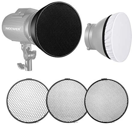 Neewer Standardreflektor 7 Zoll/18cm weicher Diffusor mit 20/40/60 Grad Wabengitter für Bowens Montage Studio Blitzlicht Monolight