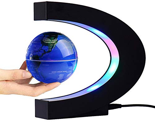 Schwebender Globus mit magnetischer Schwebekugel, Weltkarte mit C-förmiger Basis, 7,6 cm, Blau
