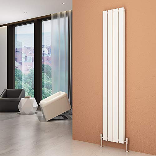 ELEGANT Vertical Column Designer Radiator Tall Upright Flat Panel 1800 x 300 mm White Double Radiators with Free Angled Valves