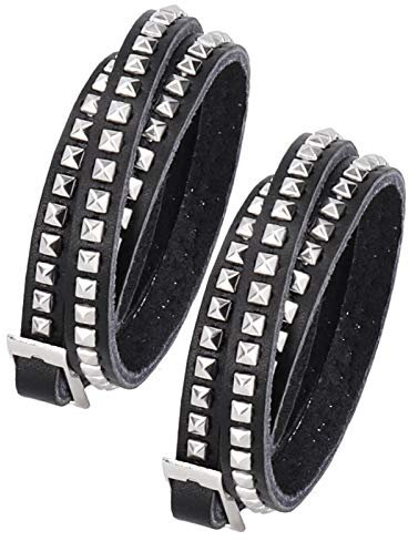 2 Stück Leder Manschette Armband Punk Geflochtene Armbänder Rock Leder Armbänder Männer Frauen Punk Rock Wrap Armband Spike Studded Strap Wrap