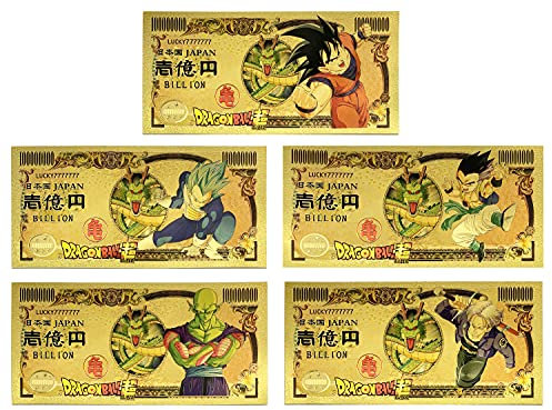 YJacuing Anime Dragon Ball Super Gold beschichtete Banknote, limitierte Auflage, Sammlerstück-Lesezeichen (5 Stück Kollektion)