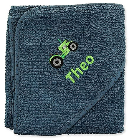 Wolimbo Bio Kapuzenbadetuch - dunkelblau WALE 100x100cm - personalisierbar - Badehandtuch - weiches Babyhandtuch - Geschenk zur Taufe, Geburt - 100% Baumwolle