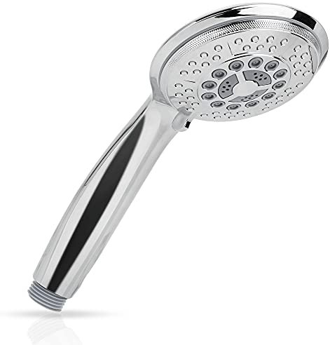 Intirilife Duschkopf Handbrause mit 5 Funktionen in Silber - 24.5 x 10 x 4 cm - Universaler Brausekopf mit umweltfreundlicher Wasser-Stopp-Funktion Duschbrause Handbrausenkopf